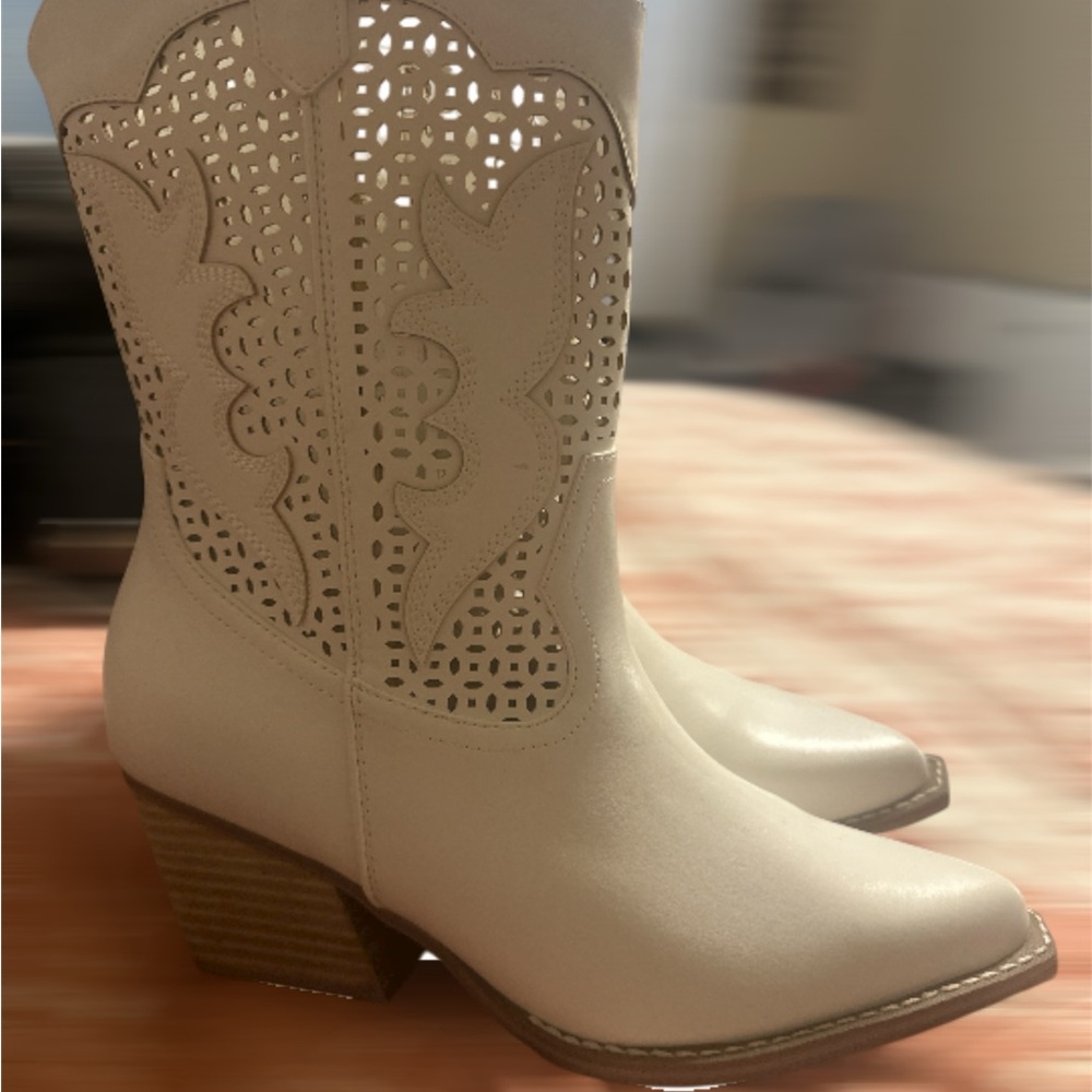 DV by Dolce Vita Cream Heeled Boots - cowgirl boots